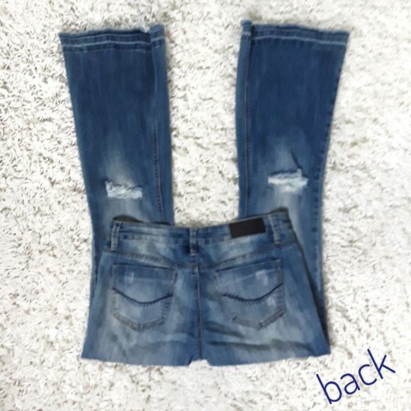 Denim Blue Flared Jeans Mid Rise Juniors Size 3/4 Festival Bohemian Chic Concert - Picture 4 of 11